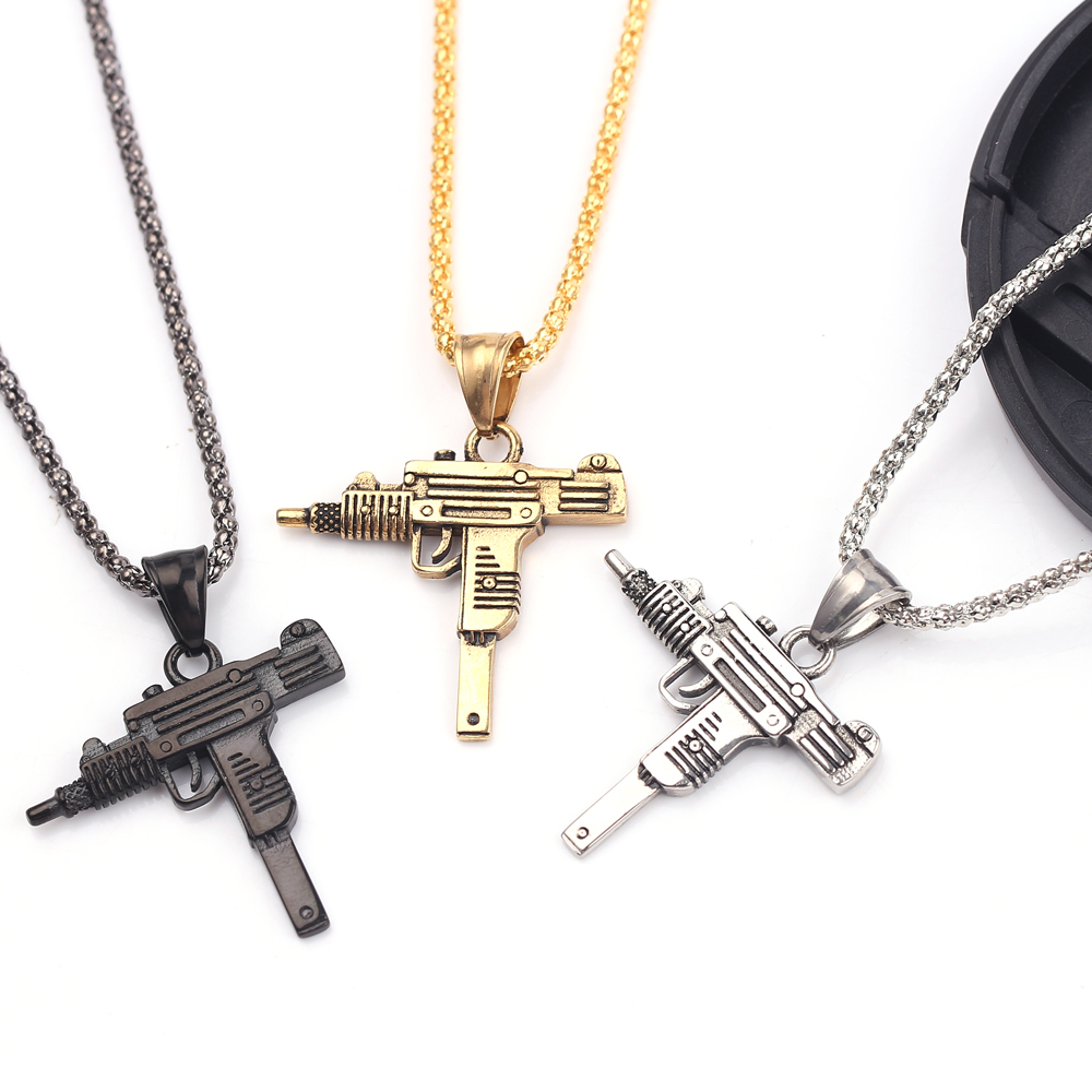 Men Accessories Jewelry - Punk Uzi Pistolen-Maschinengewehr Halskette Anhänger -