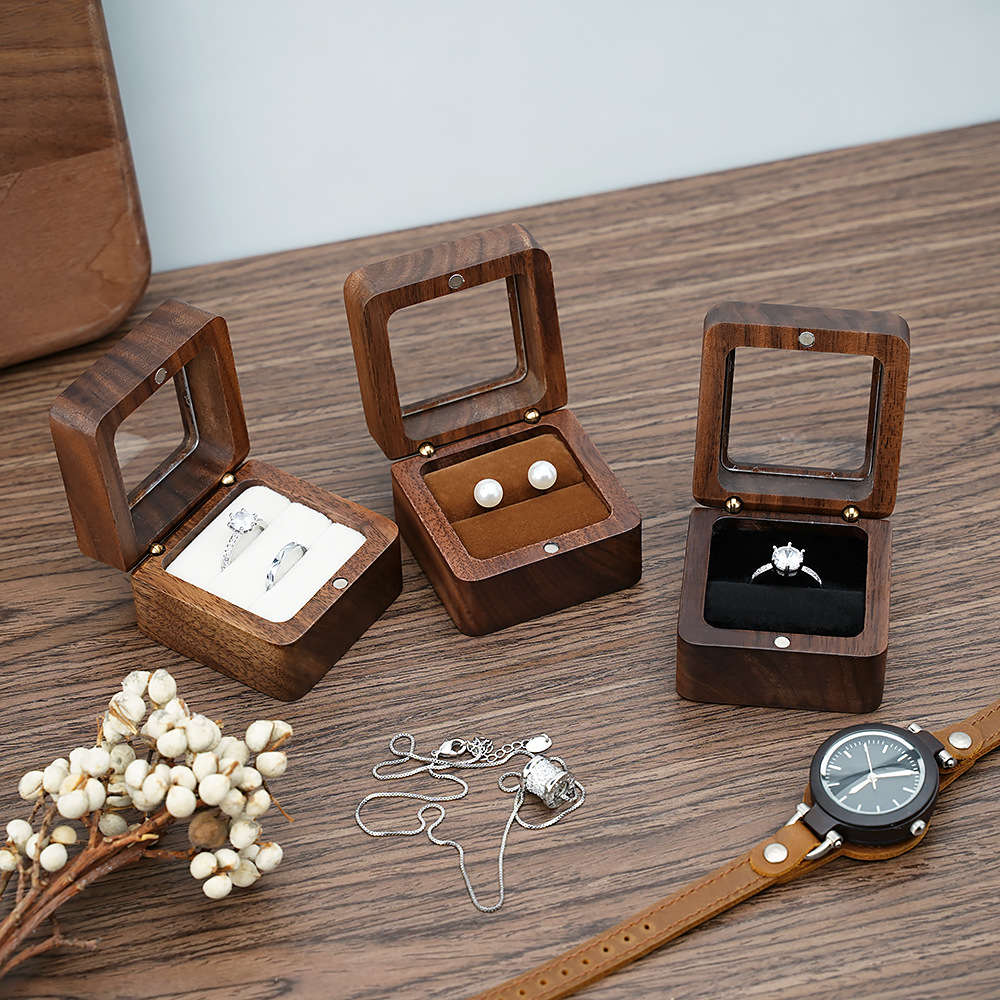 Cufflink Box Set - Solide Ringbox aus schwarzem Walnussholz, Einzel-