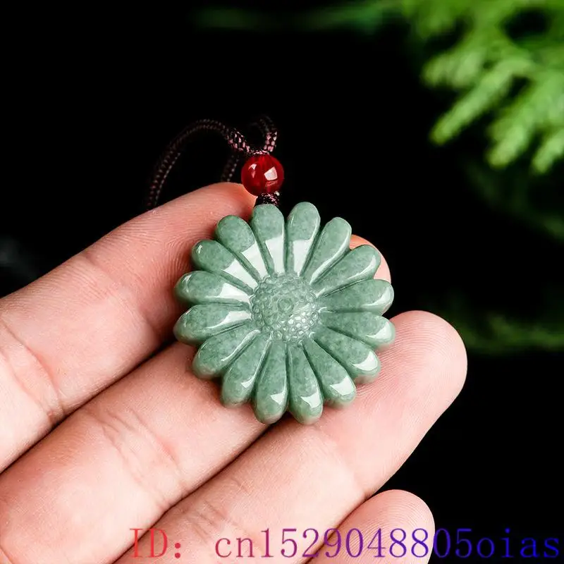 Men Accessories Jewelry - Grüne Jadeit Sonnenblume Anhänger Halskette Amulett