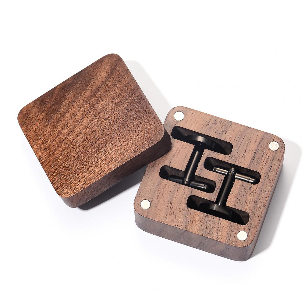 Cufflink Box Set - Walnuss-Manschettenknopfbox Massivholz-Aufbewahrungsbox mit Magnetverschluss für Herren