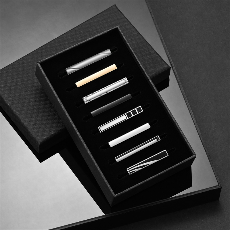 Cufflink Box Set - 8-teiliges kurzes Krawattenklammer-Set mit Geschenkbox, Krawattenklammer